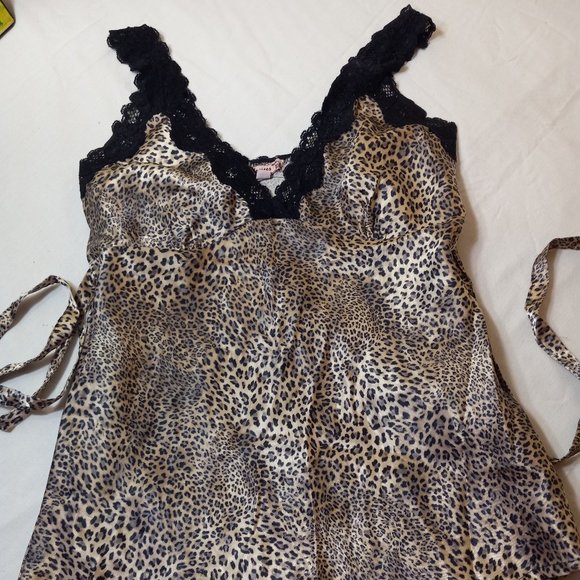 Leopard Print Satin Lacy Tie Back Cami - Picture 1 of 4